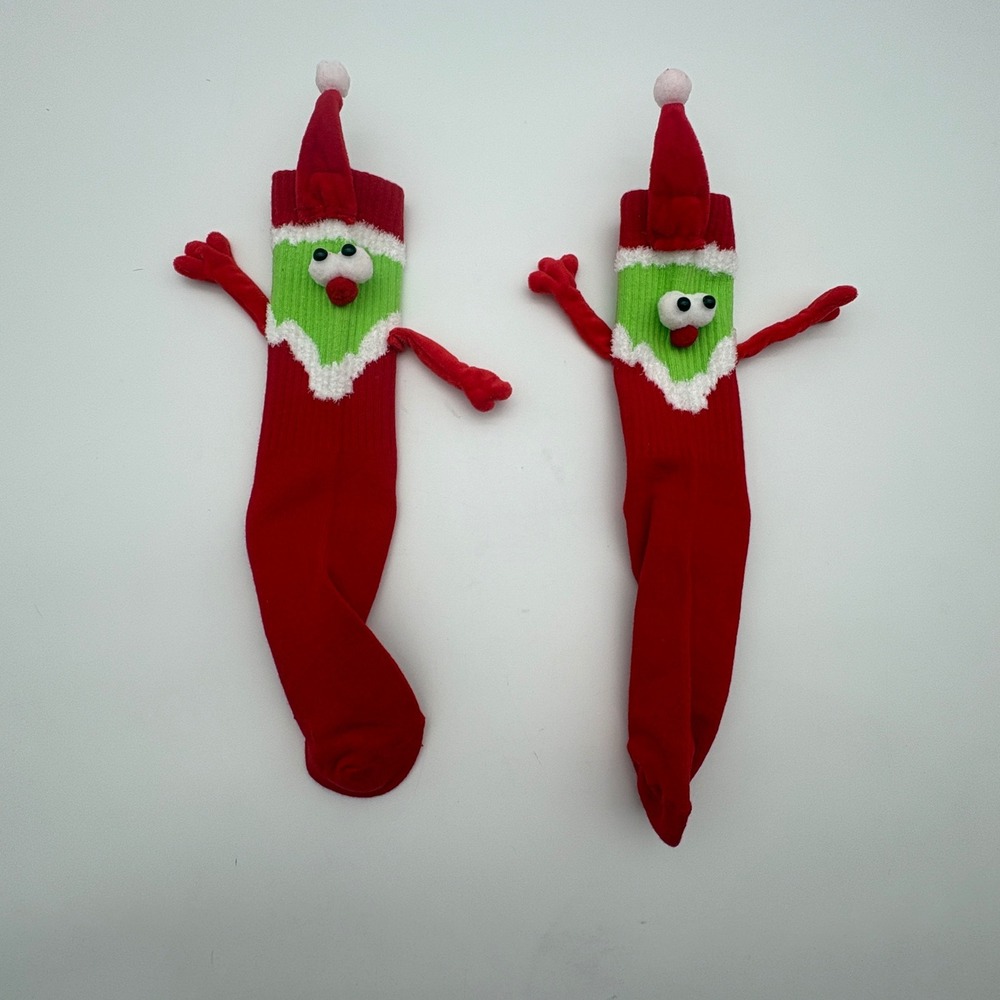 Christmas Monster‎ 3D Novelty Crew Socks Red Green Santa Hat Plush Arms Pair